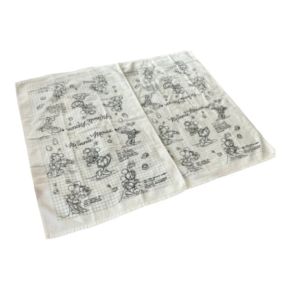 Disney Minnie Mouse Sketch Print Cotton Hand Towels Set of 2 Black White